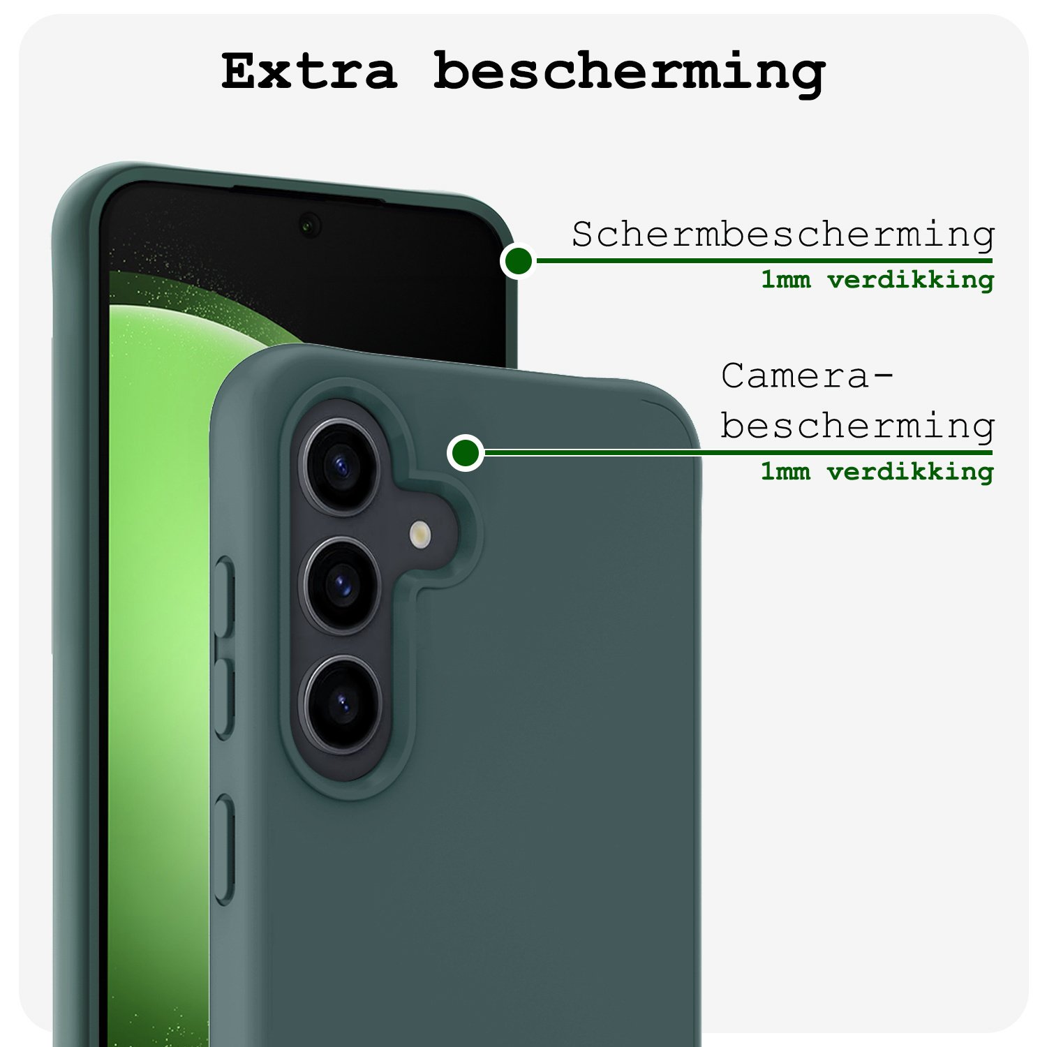 BASEY. Hoes Geschikt voor Samsung S23 FE Hoesje Siliconen Back Cover Case Met 2x Screenprotector - Hoesje Geschikt voor Samsung Galaxy S23 FE Hoes Cover Hoesje - Donkergroen