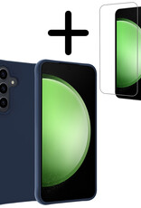 BASEY. Hoes Geschikt voor Samsung S23 FE Hoesje Siliconen Back Cover Case Met Screenprotector - Hoesje Geschikt voor Samsung Galaxy S23 FE Hoes Cover Hoesje - Donkerblauw