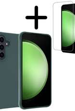 BASEY. Hoes Geschikt voor Samsung S23 FE Hoesje Siliconen Back Cover Case Met Screenprotector - Hoesje Geschikt voor Samsung Galaxy S23 FE Hoes Cover Hoesje - Donkergroen