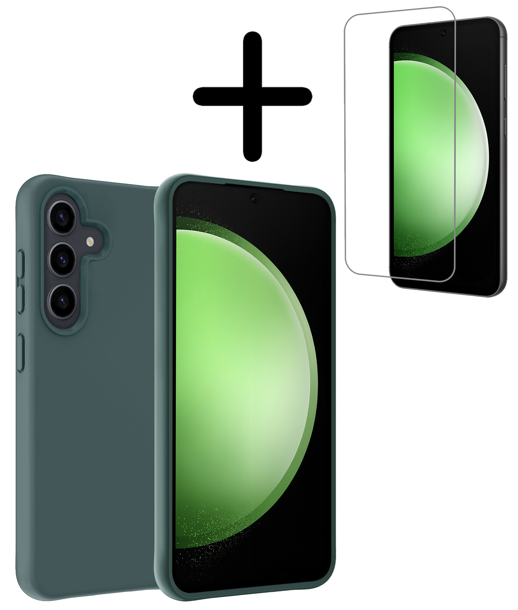 BASEY. Hoes Geschikt voor Samsung S23 FE Hoesje Siliconen Back Cover Case Met Screenprotector - Hoesje Geschikt voor Samsung Galaxy S23 FE Hoes Cover Hoesje - Donkergroen