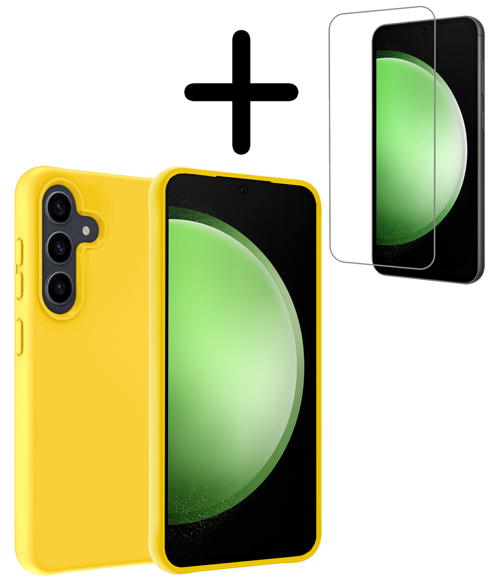 BASEY. Hoes Geschikt voor Samsung S23 FE Hoesje Siliconen Back Cover Case Met Screenprotector - Hoesje Geschikt voor Samsung Galaxy S23 FE Hoes Cover Hoesje - Geel
