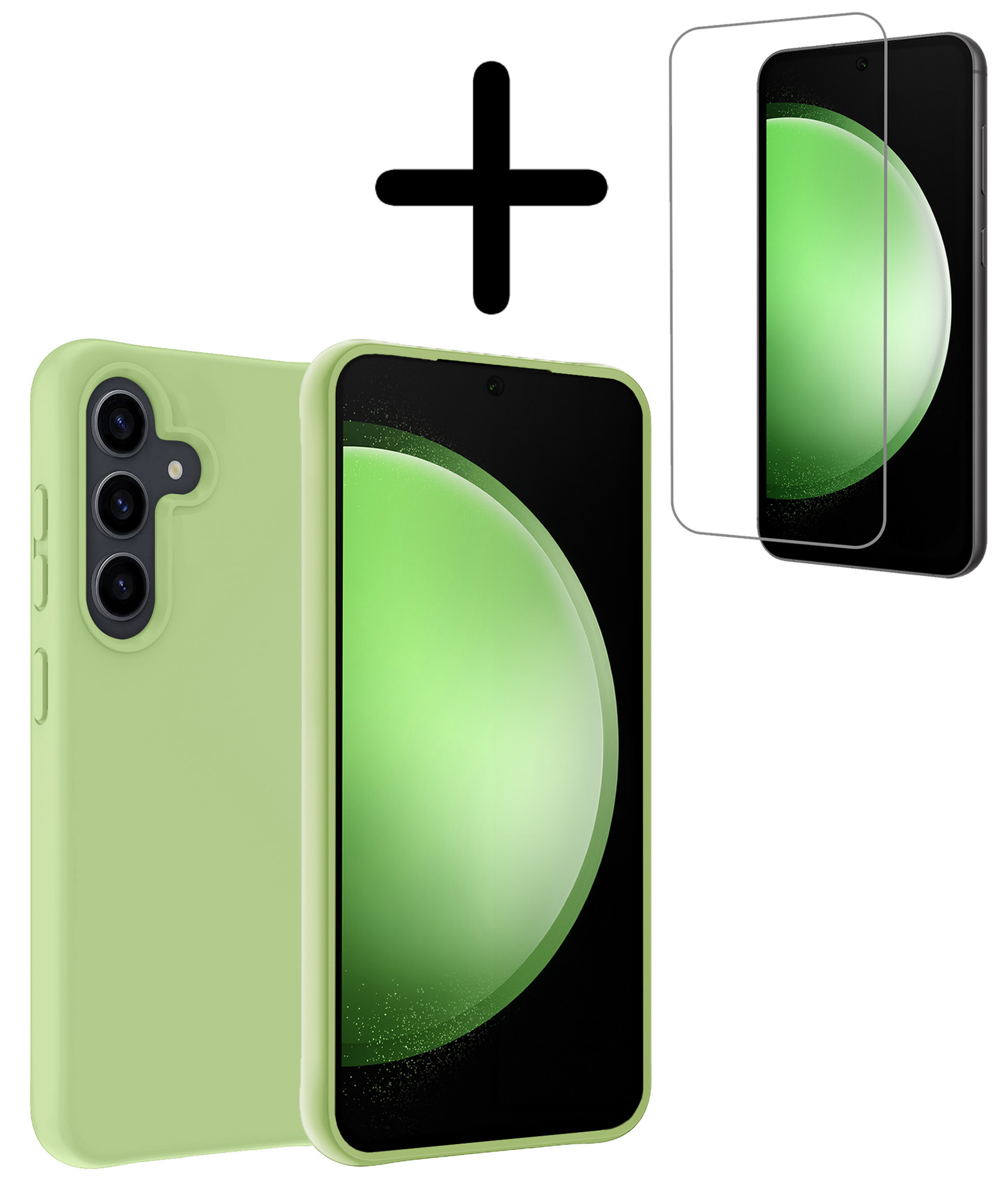 BASEY. Hoes Geschikt voor Samsung S23 FE Hoesje Siliconen Back Cover Case Met Screenprotector - Hoesje Geschikt voor Samsung Galaxy S23 FE Hoes Cover Hoesje - Groen