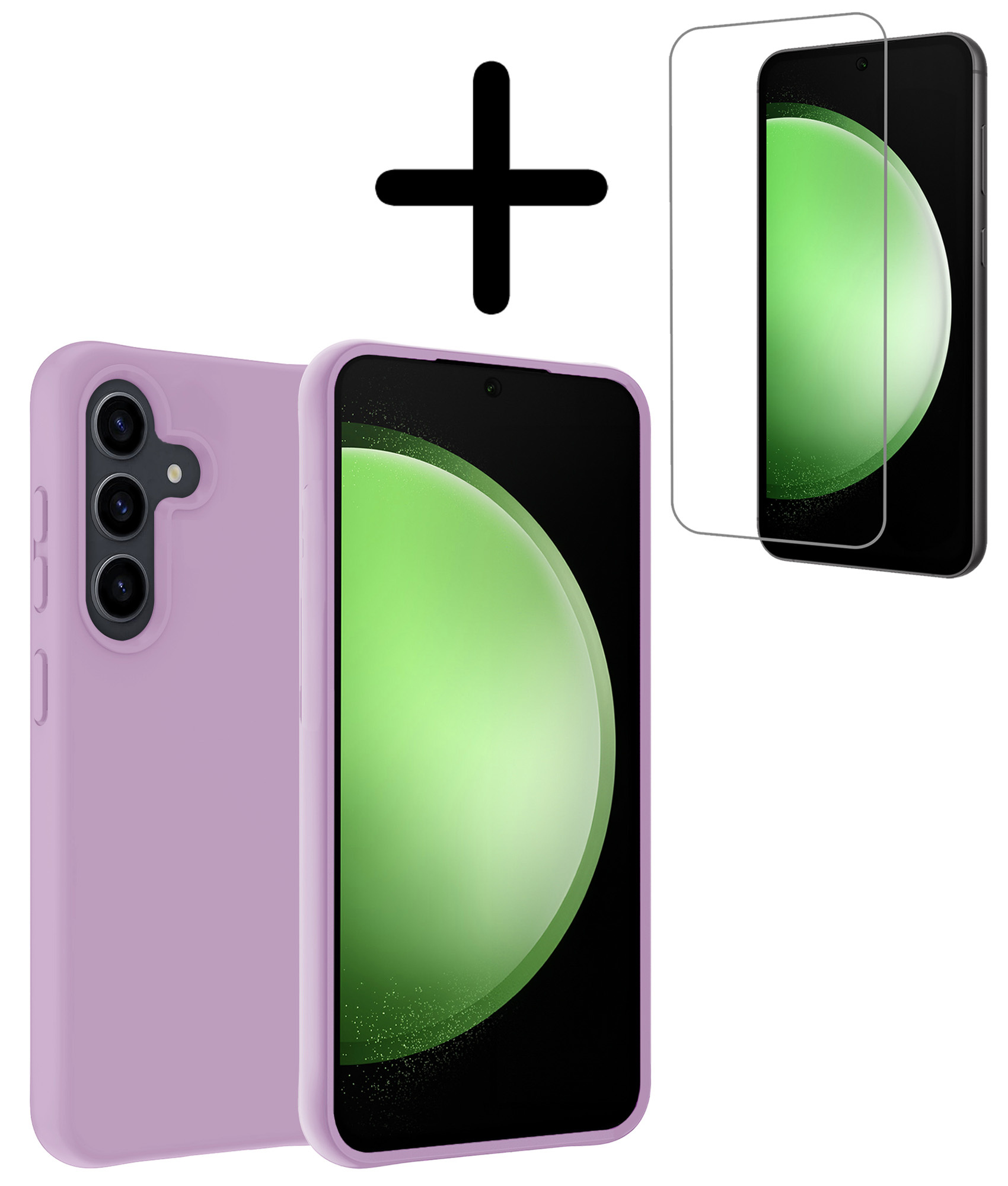 BASEY. Hoes Geschikt voor Samsung S23 FE Hoesje Siliconen Back Cover Case Met Screenprotector - Hoesje Geschikt voor Samsung Galaxy S23 FE Hoes Cover Hoesje - Lila