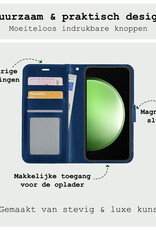 BASEY. Hoes Geschikt voor Samsung S23 FE Hoesje Bookcase Hoes Flip Case Book Cover Met Screenprotector - Hoesje Geschikt voor Samsung Galaxy S23 FE Hoes Book Case Hoesje - Donkerblauw