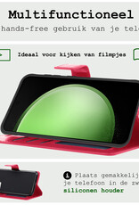 BASEY. Hoes Geschikt voor Samsung S23 FE Hoesje Bookcase Hoes Flip Case Book Cover Met Screenprotector - Hoesje Geschikt voor Samsung Galaxy S23 FE Hoes Book Case Hoesje - Donkerroze