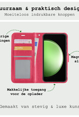 BASEY. Hoes Geschikt voor Samsung S23 FE Hoesje Bookcase Hoes Flip Case Book Cover Met Screenprotector - Hoesje Geschikt voor Samsung Galaxy S23 FE Hoes Book Case Hoesje - Donkerroze