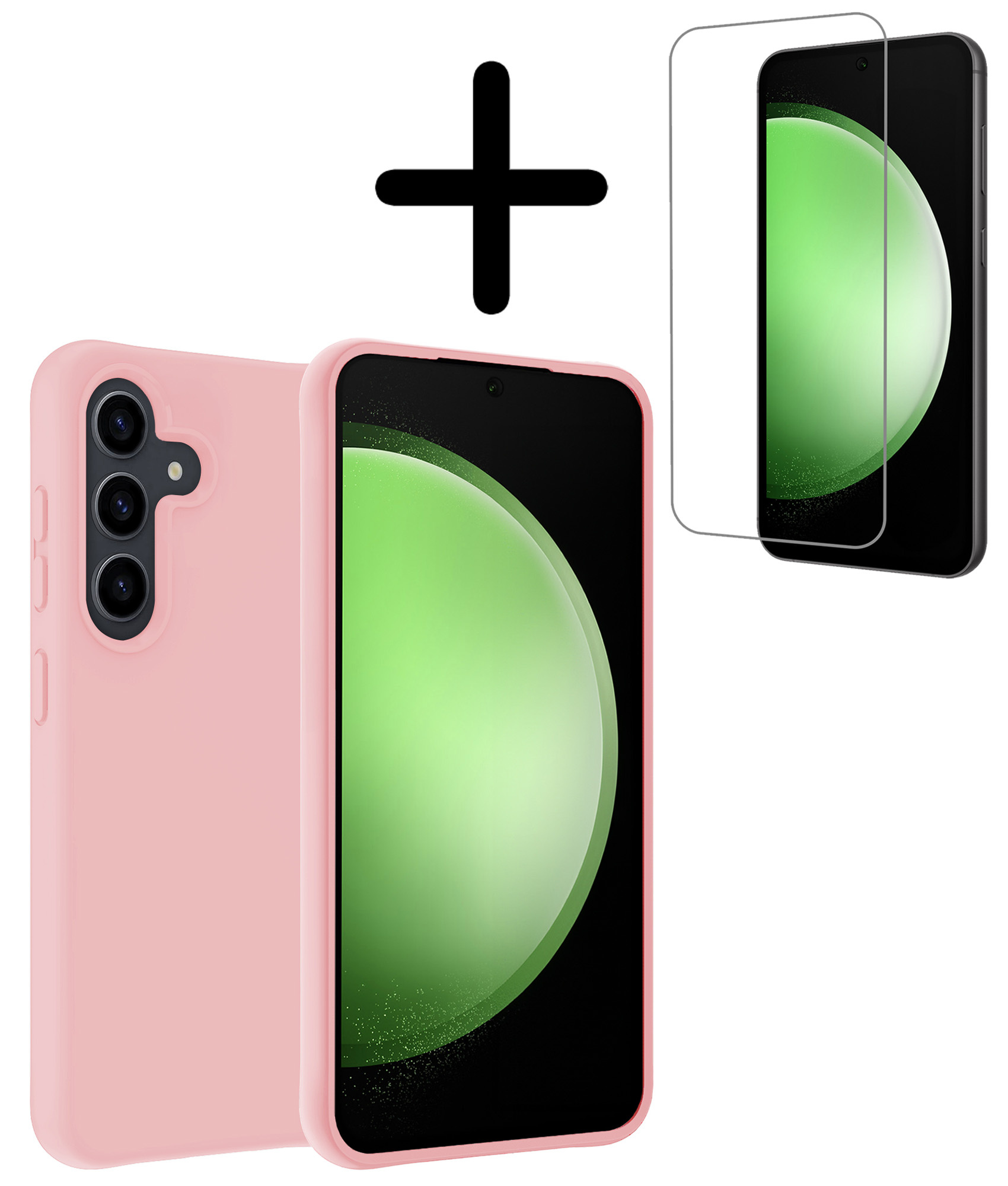 BASEY. Hoes Geschikt voor Samsung S23 FE Hoesje Siliconen Back Cover Case Met Screenprotector - Hoesje Geschikt voor Samsung Galaxy S23 FE Hoes Cover Hoesje - Lichtroze