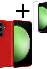 BASEY. Hoes Geschikt voor Samsung S23 FE Hoesje Siliconen Back Cover Case Met Screenprotector - Hoesje Geschikt voor Samsung Galaxy S23 FE Hoes Cover Hoesje - Rood