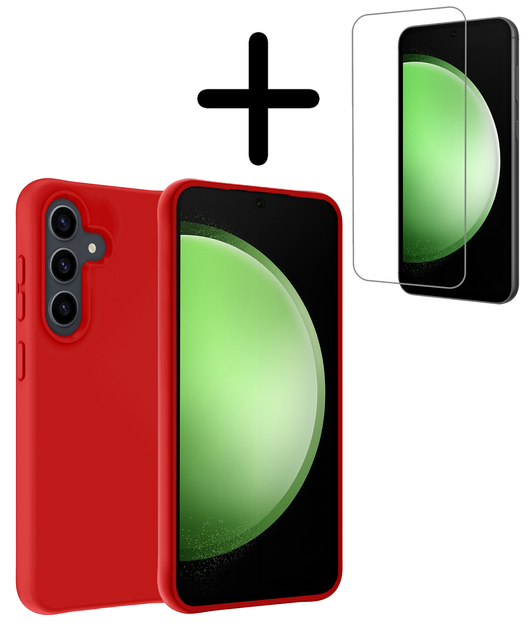 BASEY. Hoes Geschikt voor Samsung S23 FE Hoesje Siliconen Back Cover Case Met Screenprotector - Hoesje Geschikt voor Samsung Galaxy S23 FE Hoes Cover Hoesje - Rood