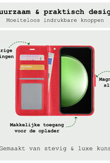 BASEY. Hoes Geschikt voor Samsung S23 FE Hoesje Bookcase Hoes Flip Case Book Cover Met Screenprotector - Hoesje Geschikt voor Samsung Galaxy S23 FE Hoes Book Case Hoesje - Rood