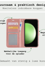 BASEY. Hoes Geschikt voor Samsung S23 FE Hoesje Bookcase Hoes Flip Case Book Cover Met Screenprotector - Hoesje Geschikt voor Samsung Galaxy S23 FE Hoes Book Case Hoesje - Rosé goud