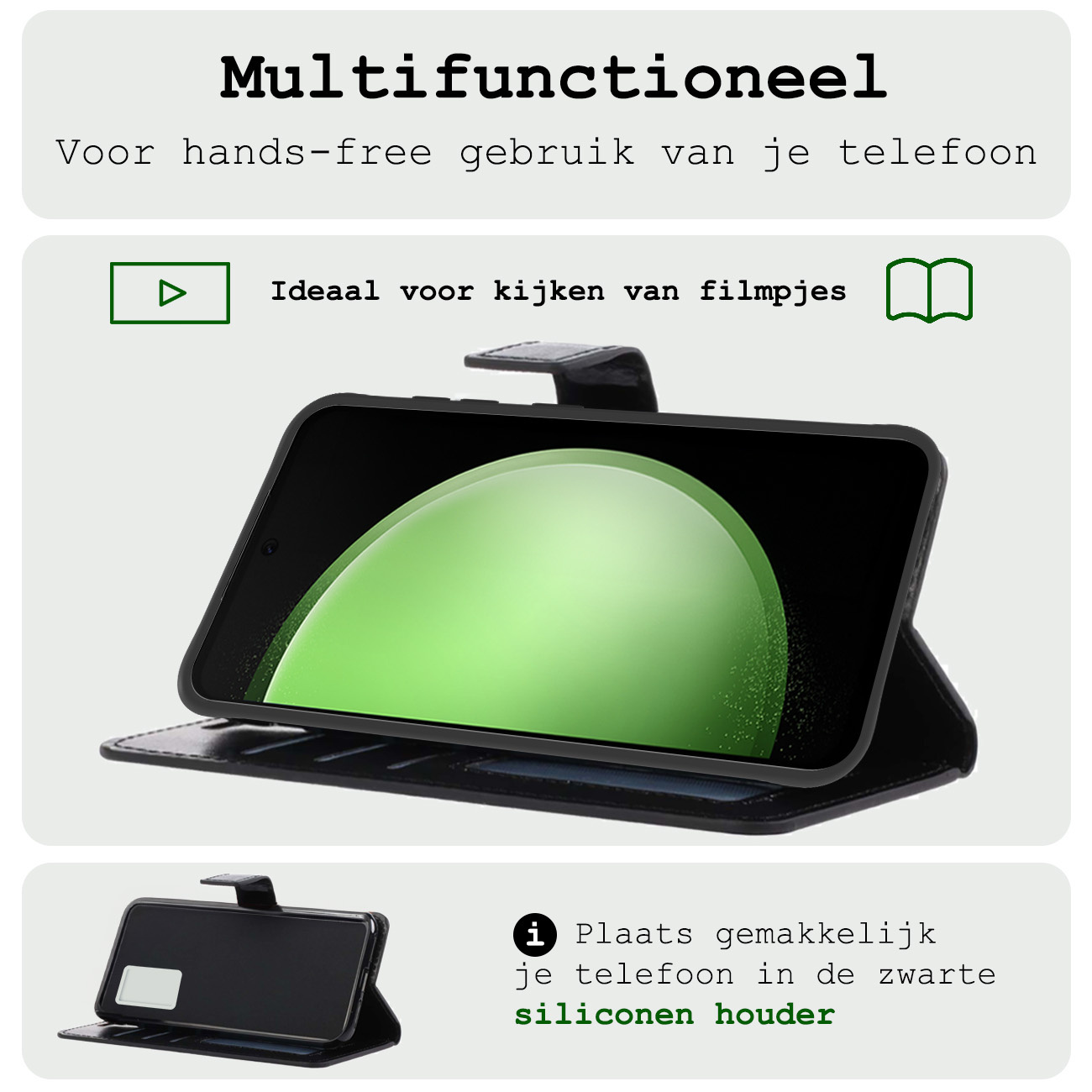 BASEY. Hoes Geschikt voor Samsung S23 FE Hoesje Bookcase Hoes Flip Case Book Cover Met Screenprotector - Hoesje Geschikt voor Samsung Galaxy S23 FE Hoes Book Case Hoesje - Zwart