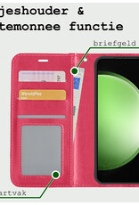 BASEY. Hoes Geschikt voor Samsung S23 FE Hoesje Bookcase Hoes Flip Case Book Cover Met 2x Screenprotector - Hoesje Geschikt voor Samsung Galaxy S23 FE Hoes Book Case Hoesje - Donkerroze