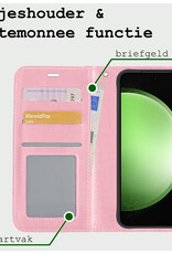 BASEY. Hoes Geschikt voor Samsung S23 FE Hoesje Bookcase Hoes Flip Case Book Cover Met 2x Screenprotector - Hoesje Geschikt voor Samsung Galaxy S23 FE Hoes Book Case Hoesje - Lichtroze