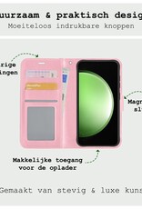 BASEY. Hoes Geschikt voor Samsung S23 FE Hoesje Bookcase Hoes Flip Case Book Cover Met 2x Screenprotector - Hoesje Geschikt voor Samsung Galaxy S23 FE Hoes Book Case Hoesje - Lichtroze