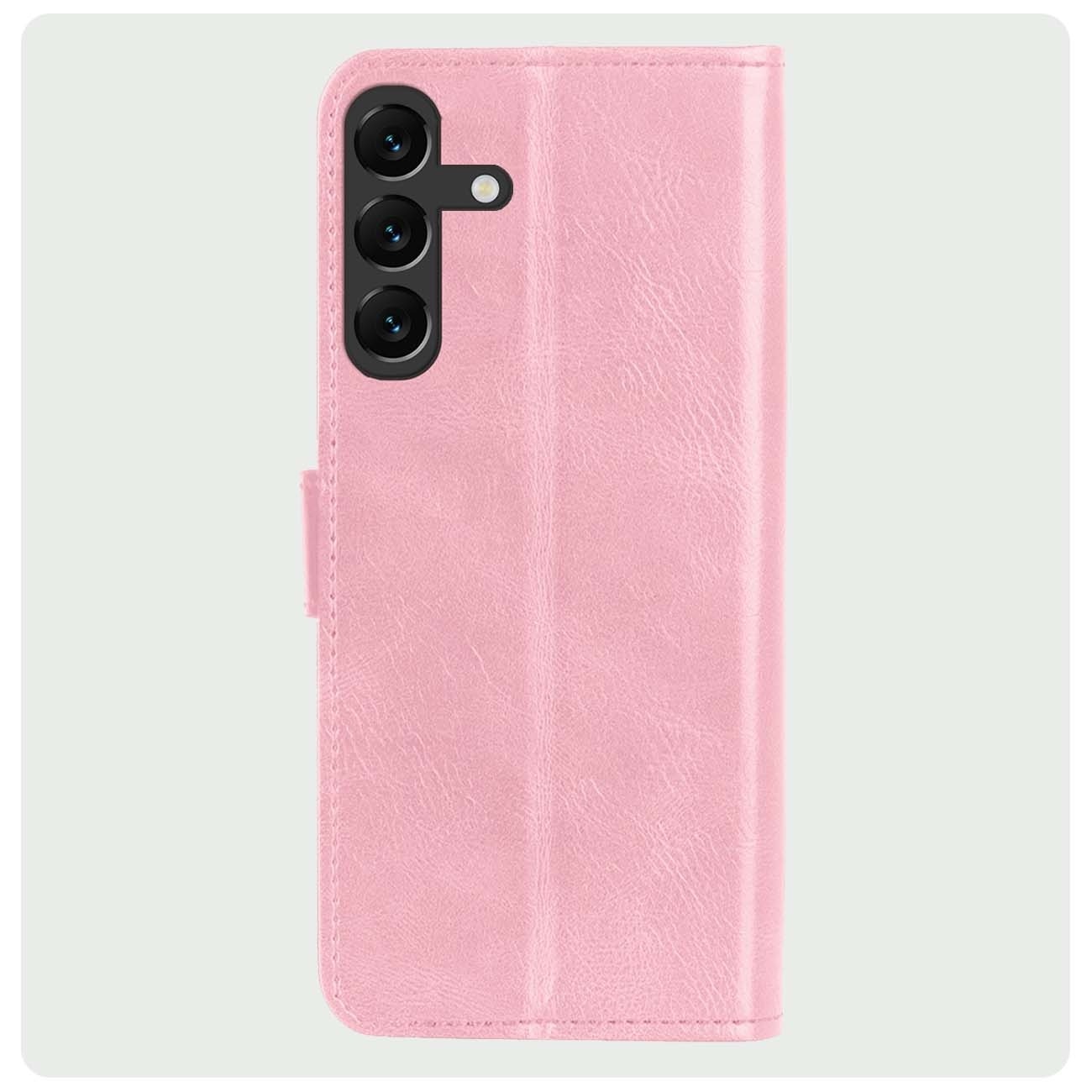BASEY. Hoes Geschikt voor Samsung S23 FE Hoesje Bookcase Hoes Flip Case Book Cover Met 2x Screenprotector - Hoesje Geschikt voor Samsung Galaxy S23 FE Hoes Book Case Hoesje - Lichtroze