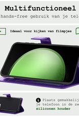 BASEY. Hoes Geschikt voor Samsung S23 FE Hoesje Bookcase Hoes Flip Case Book Cover Met 2x Screenprotector - Hoesje Geschikt voor Samsung Galaxy S23 FE Hoes Book Case Hoesje - Paars