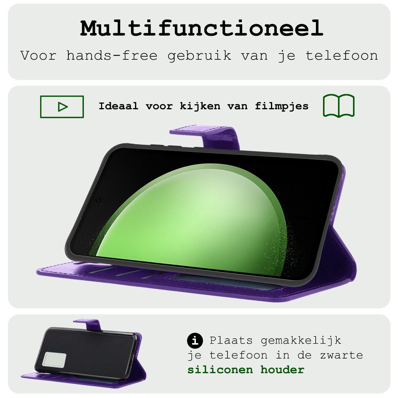 BASEY. Hoes Geschikt voor Samsung S23 FE Hoesje Bookcase Hoes Flip Case Book Cover Met 2x Screenprotector - Hoesje Geschikt voor Samsung Galaxy S23 FE Hoes Book Case Hoesje - Paars