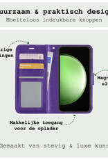 BASEY. Hoes Geschikt voor Samsung S23 FE Hoesje Bookcase Hoes Flip Case Book Cover Met 2x Screenprotector - Hoesje Geschikt voor Samsung Galaxy S23 FE Hoes Book Case Hoesje - Paars