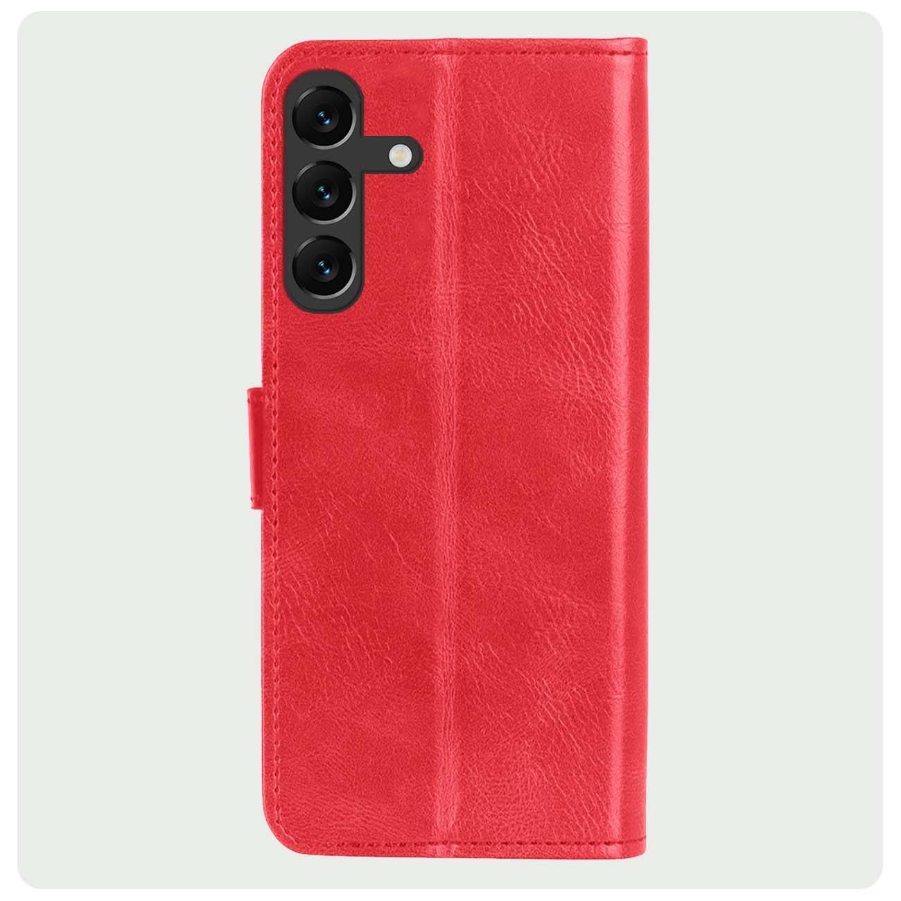 BASEY. Hoes Geschikt voor Samsung S23 FE Hoesje Bookcase Hoes Flip Case Book Cover Met 2x Screenprotector - Hoesje Geschikt voor Samsung Galaxy S23 FE Hoes Book Case Hoesje - Rood