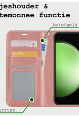 BASEY. Hoes Geschikt voor Samsung S23 FE Hoesje Bookcase Hoes Flip Case Book Cover Met 2x Screenprotector - Hoesje Geschikt voor Samsung Galaxy S23 FE Hoes Book Case Hoesje - Rosé goud