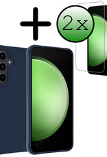 BASEY. Hoes Geschikt voor Samsung S23 FE Hoesje Siliconen Back Cover Case Met 2x Screenprotector - Hoesje Geschikt voor Samsung Galaxy S23 FE Hoes Cover Hoesje - Donkerblauw