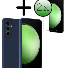 BASEY. BASEY. Samsung Galaxy S23 FE Hoesje Siliconen Met 2x Screenprotector - Donkerblauw