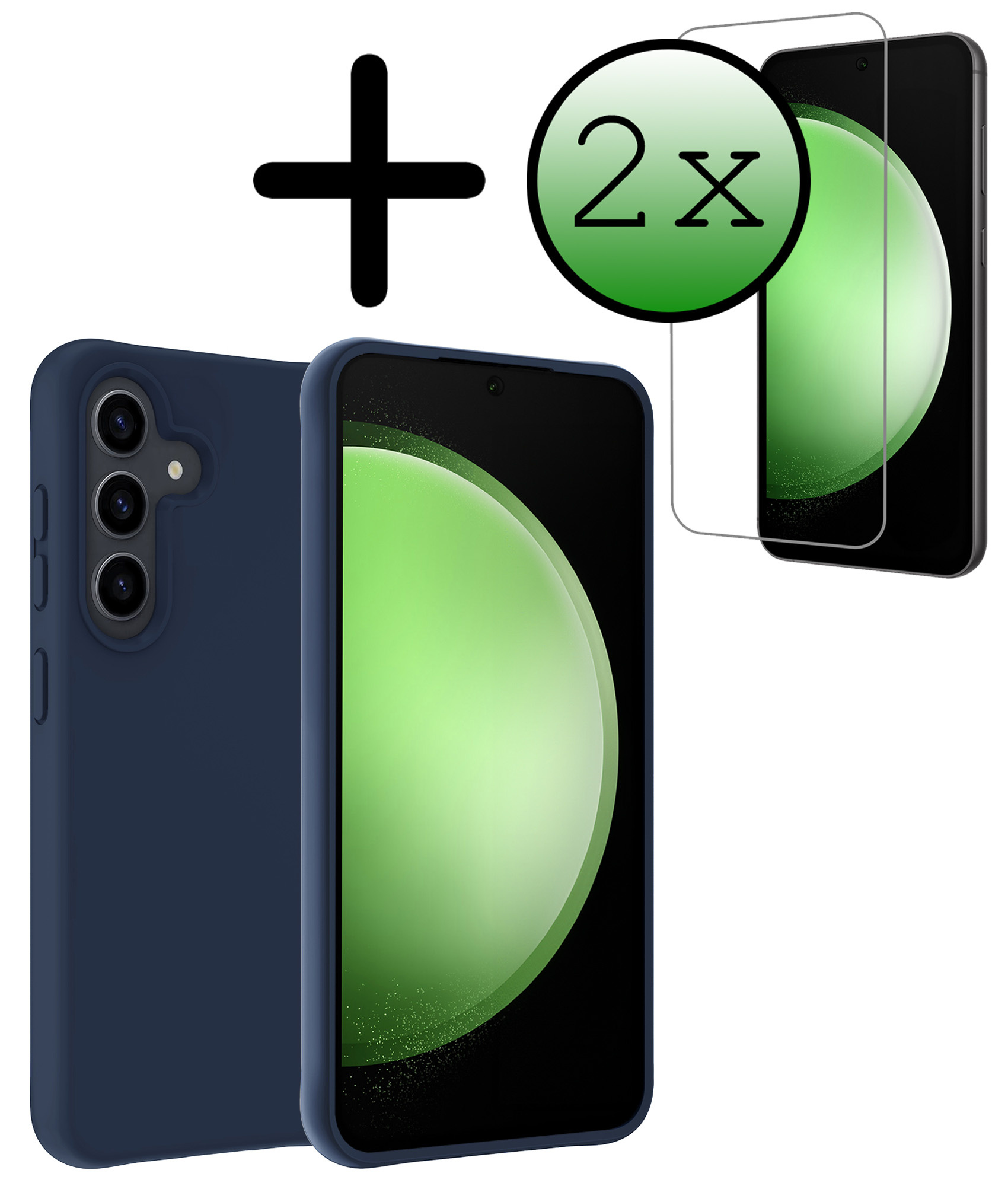 BASEY. Hoes Geschikt voor Samsung S23 FE Hoesje Siliconen Back Cover Case Met 2x Screenprotector - Hoesje Geschikt voor Samsung Galaxy S23 FE Hoes Cover Hoesje - Donkerblauw