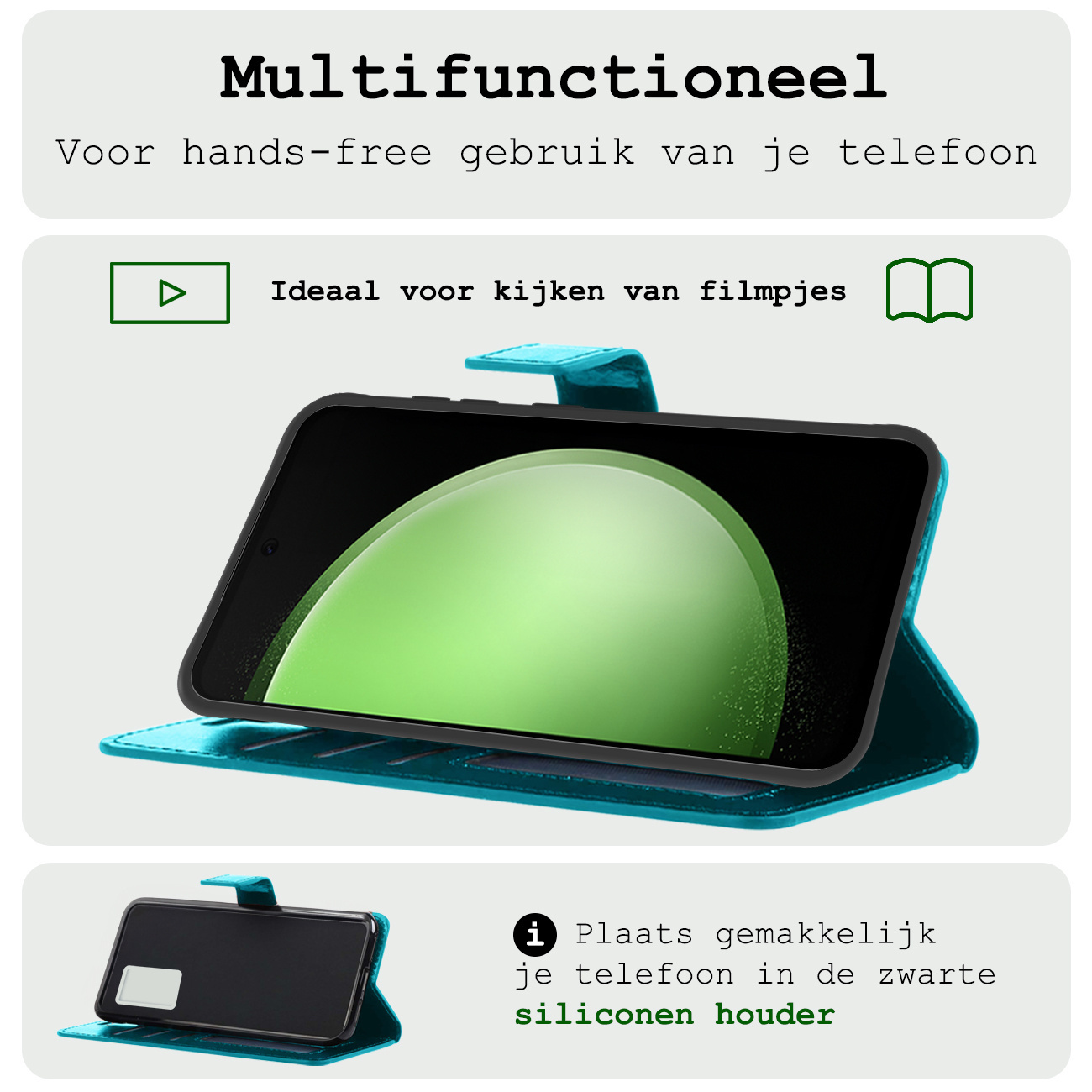 BASEY. Hoes Geschikt voor Samsung S23 FE Hoesje Bookcase Hoes Flip Case Book Cover Met 2x Screenprotector - Hoesje Geschikt voor Samsung Galaxy S23 FE Hoes Book Case Hoesje - Turquoise