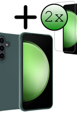 BASEY. Hoes Geschikt voor Samsung S23 FE Hoesje Siliconen Back Cover Case Met 2x Screenprotector - Hoesje Geschikt voor Samsung Galaxy S23 FE Hoes Cover Hoesje - Donkergroen