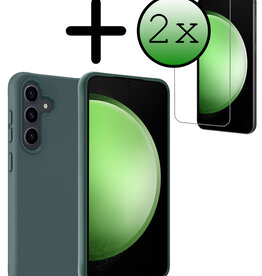 BASEY. BASEY. Samsung Galaxy S23 FE Hoesje Siliconen Met 2x Screenprotector - Donkergroen