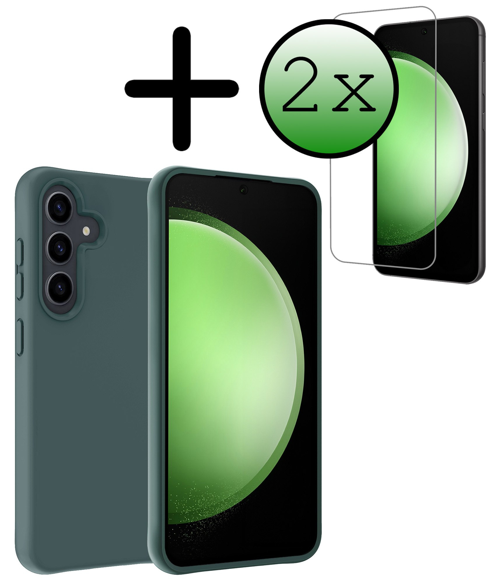 BASEY. Hoes Geschikt voor Samsung S23 FE Hoesje Siliconen Back Cover Case Met 2x Screenprotector - Hoesje Geschikt voor Samsung Galaxy S23 FE Hoes Cover Hoesje - Donkergroen