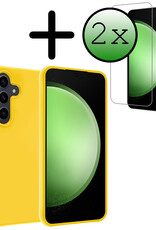 BASEY. Hoes Geschikt voor Samsung S23 FE Hoesje Siliconen Back Cover Case Met 2x Screenprotector - Hoesje Geschikt voor Samsung Galaxy S23 FE Hoes Cover Hoesje - Geel