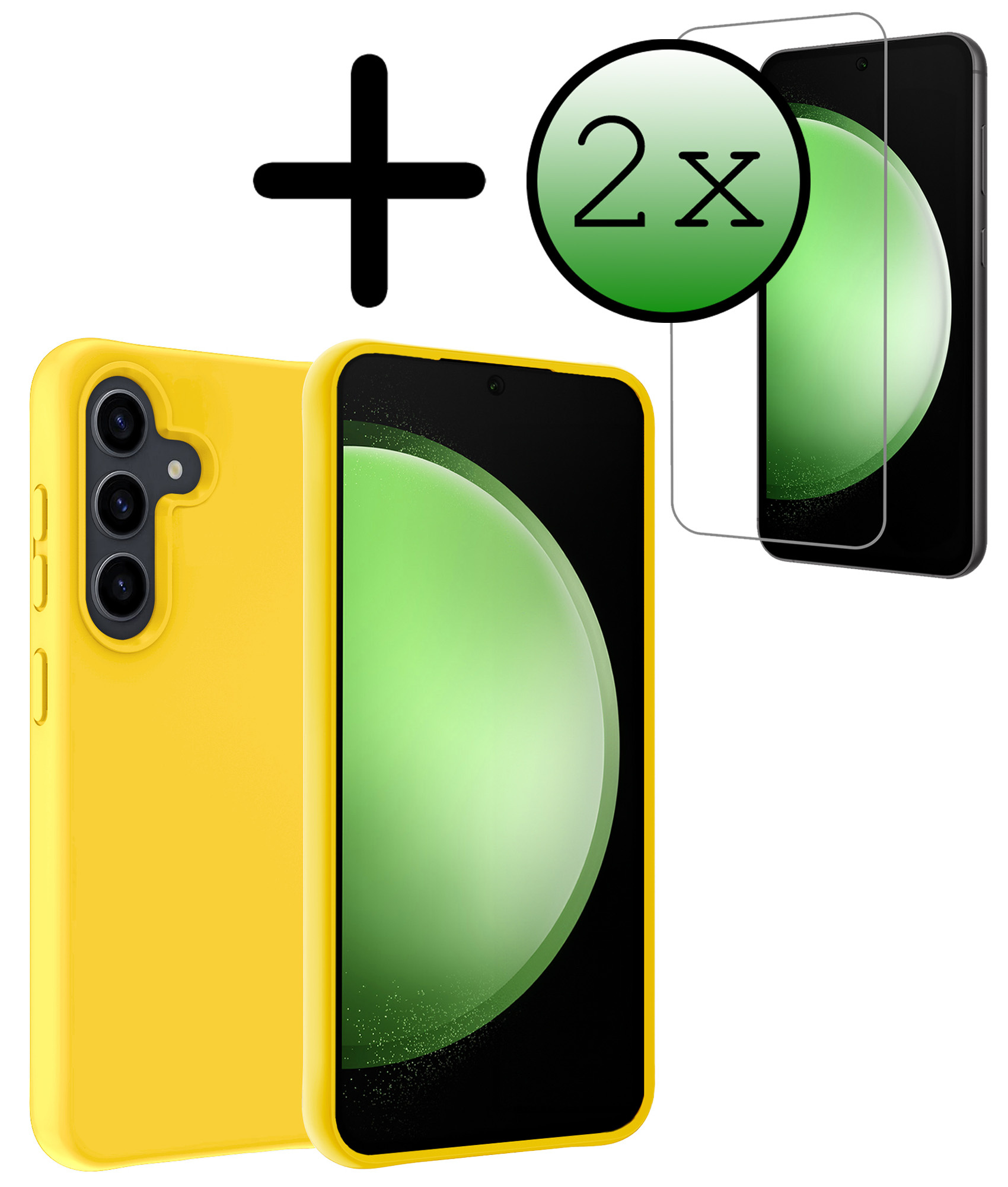 BASEY. Hoes Geschikt voor Samsung S23 FE Hoesje Siliconen Back Cover Case Met 2x Screenprotector - Hoesje Geschikt voor Samsung Galaxy S23 FE Hoes Cover Hoesje - Geel