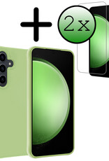 BASEY. Hoes Geschikt voor Samsung S23 FE Hoesje Siliconen Back Cover Case Met 2x Screenprotector - Hoesje Geschikt voor Samsung Galaxy S23 FE Hoes Cover Hoesje - Groen