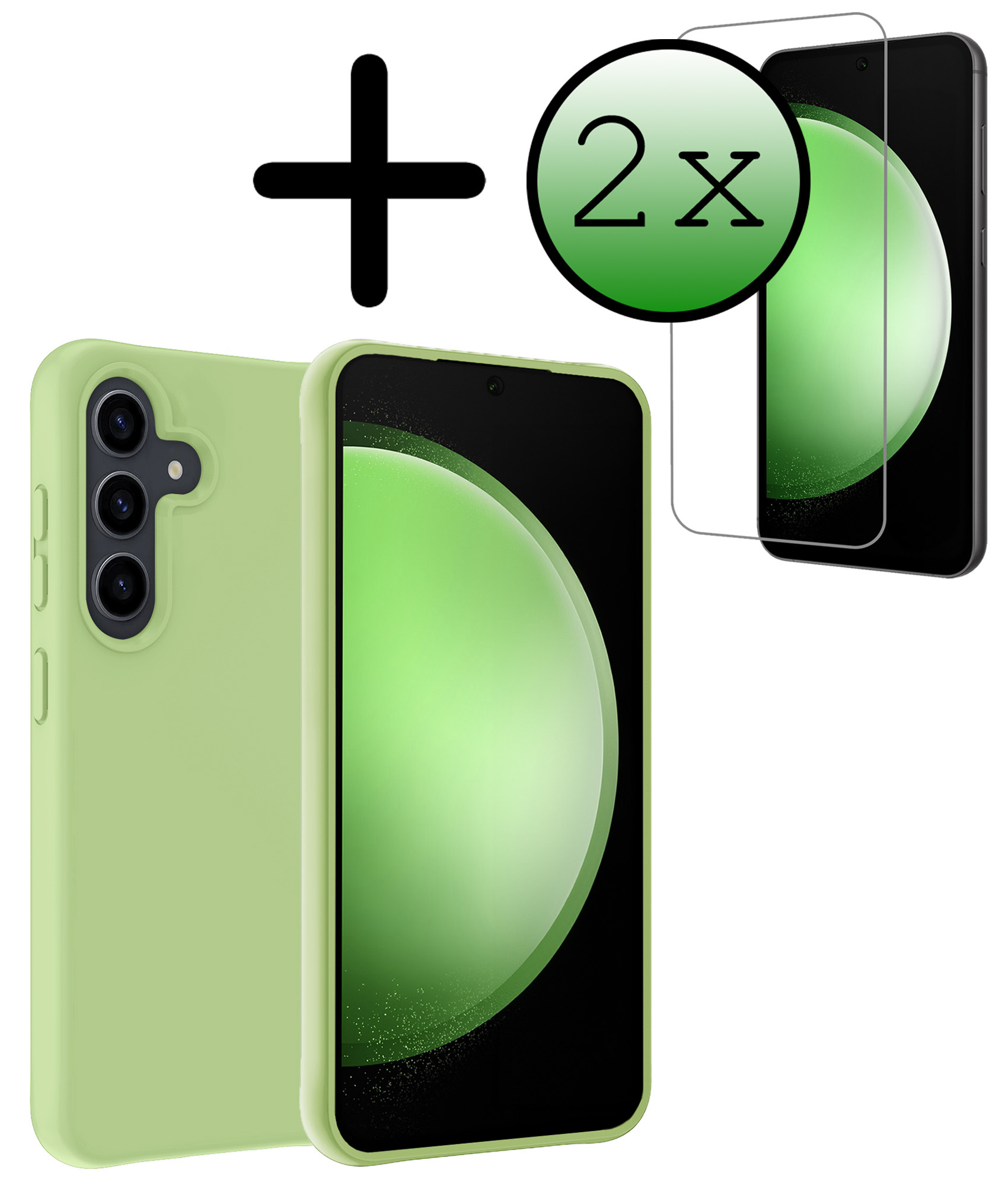 BASEY. Hoes Geschikt voor Samsung S23 FE Hoesje Siliconen Back Cover Case Met 2x Screenprotector - Hoesje Geschikt voor Samsung Galaxy S23 FE Hoes Cover Hoesje - Groen
