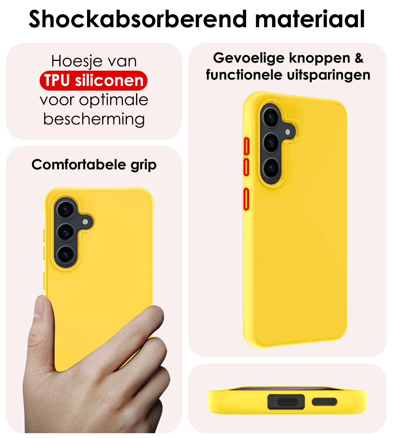 NoXx Hoes Geschikt voor Samsung S23 FE Hoesje Cover Siliconen Back Case Hoes Met Screenprotector - Geel