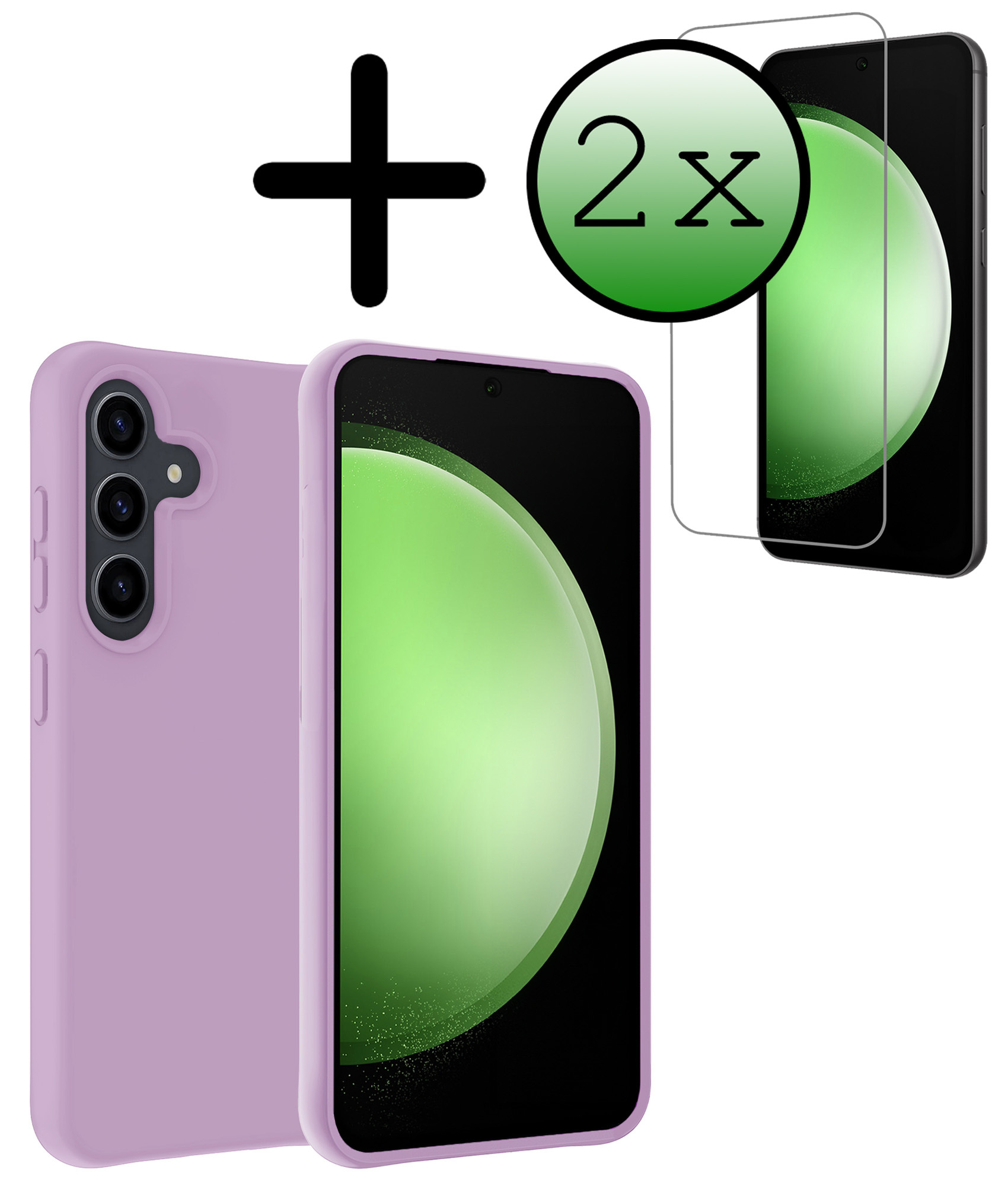 BASEY. Hoes Geschikt voor Samsung S23 FE Hoesje Siliconen Back Cover Case Met 2x Screenprotector - Hoesje Geschikt voor Samsung Galaxy S23 FE Hoes Cover Hoesje - Lila