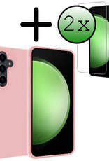BASEY. Hoes Geschikt voor Samsung S23 FE Hoesje Siliconen Back Cover Case Met 2x Screenprotector - Hoesje Geschikt voor Samsung Galaxy S23 FE Hoes Cover Hoesje - Lichtroze