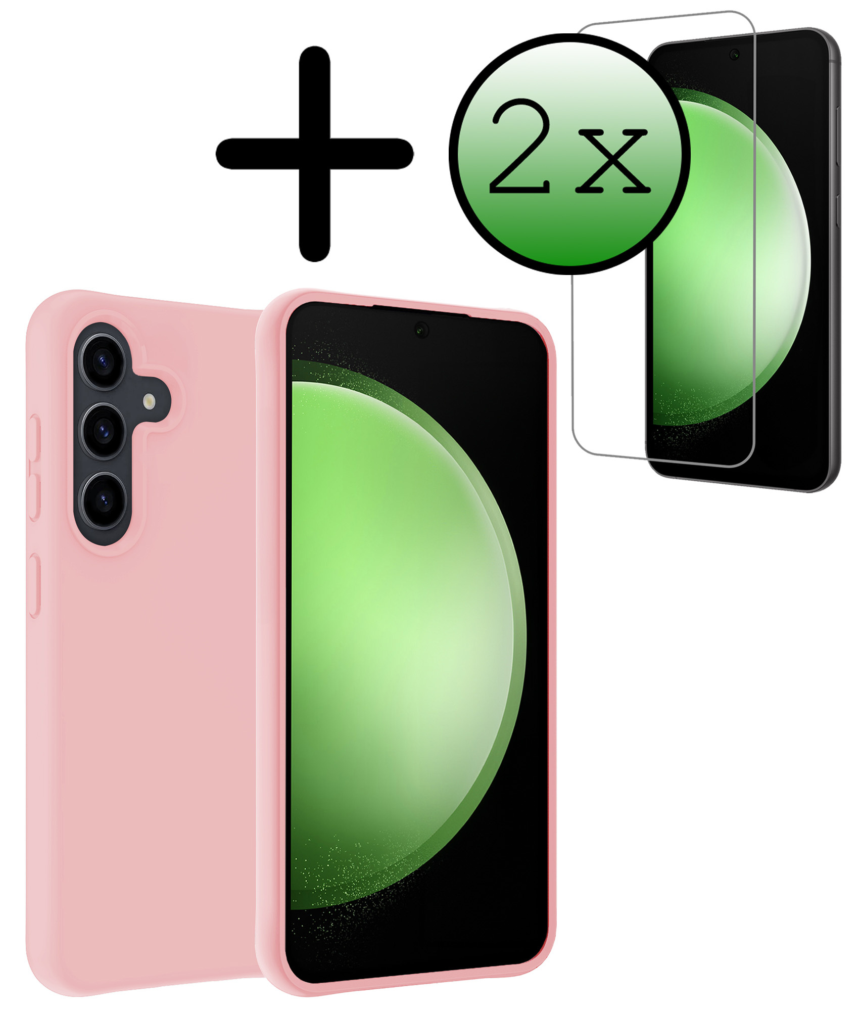 BASEY. Hoes Geschikt voor Samsung S23 FE Hoesje Siliconen Back Cover Case Met 2x Screenprotector - Hoesje Geschikt voor Samsung Galaxy S23 FE Hoes Cover Hoesje - Lichtroze