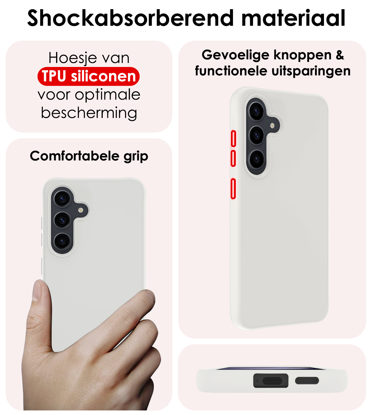 NoXx Hoes Geschikt voor Samsung S23 FE Hoesje Cover Siliconen Back Case Hoes Met Screenprotector - Wit