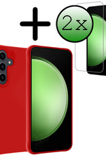 BASEY. Hoes Geschikt voor Samsung S23 FE Hoesje Siliconen Back Cover Case Met 2x Screenprotector - Hoesje Geschikt voor Samsung Galaxy S23 FE Hoes Cover Hoesje - Rood