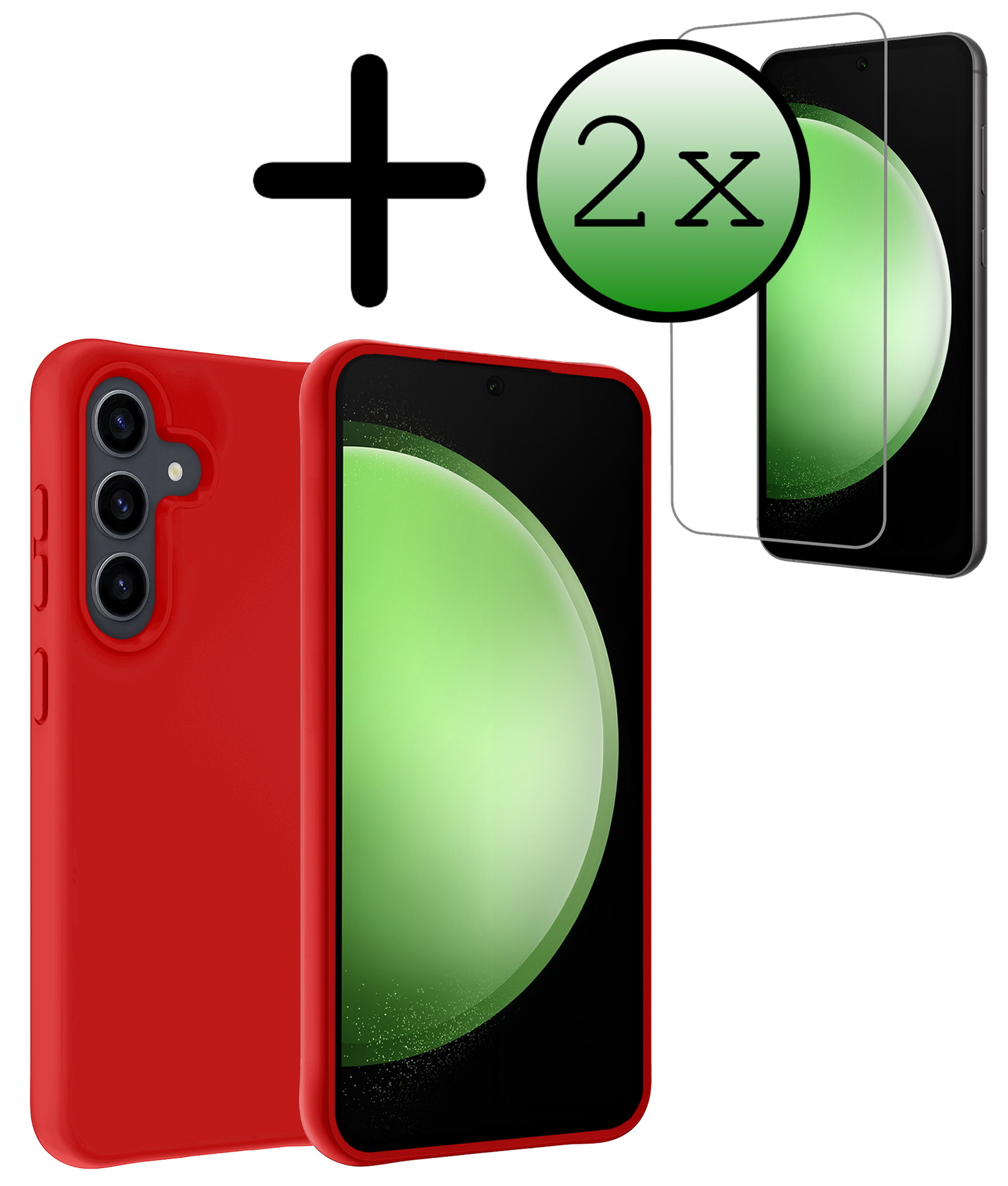 BASEY. Hoes Geschikt voor Samsung S23 FE Hoesje Siliconen Back Cover Case Met 2x Screenprotector - Hoesje Geschikt voor Samsung Galaxy S23 FE Hoes Cover Hoesje - Rood