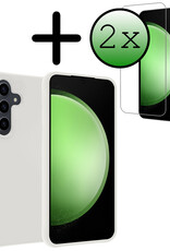 BASEY. Hoes Geschikt voor Samsung S23 FE Hoesje Siliconen Back Cover Case Met 2x Screenprotector - Hoesje Geschikt voor Samsung Galaxy S23 FE Hoes Cover Hoesje - Wit
