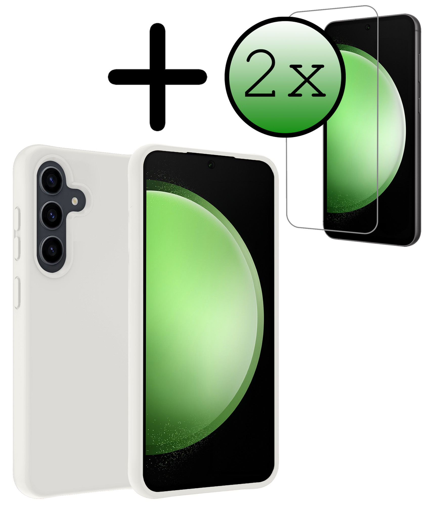 BASEY. Hoes Geschikt voor Samsung S23 FE Hoesje Siliconen Back Cover Case Met 2x Screenprotector - Hoesje Geschikt voor Samsung Galaxy S23 FE Hoes Cover Hoesje - Wit
