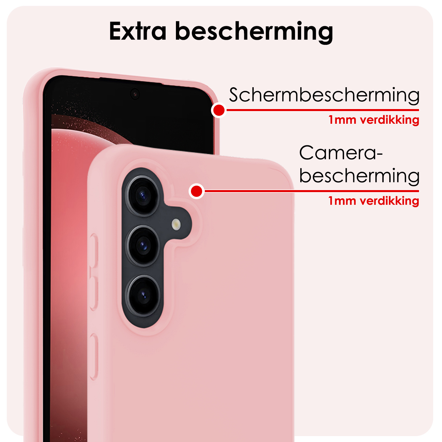 NoXx Hoes Geschikt voor Samsung S23 FE Hoesje Cover Siliconen Back Case Hoes Met 2x Screenprotector - Lichtroze