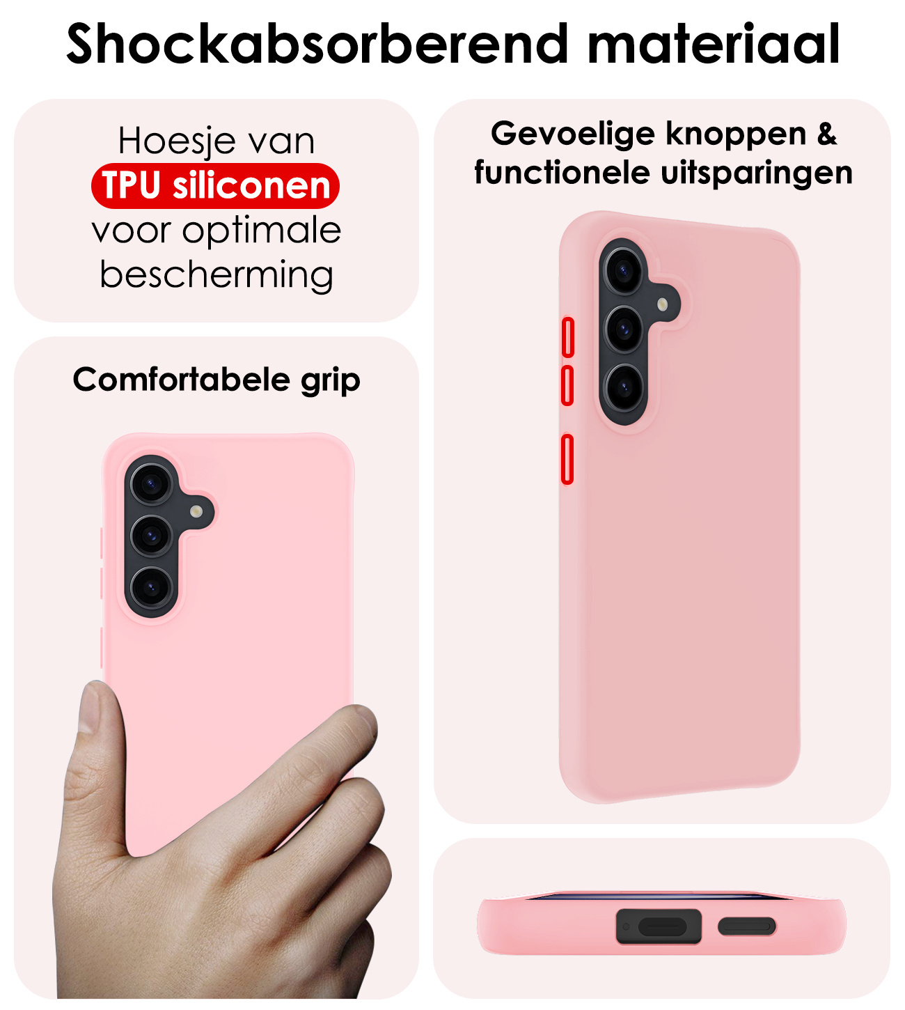 NoXx Hoes Geschikt voor Samsung S23 FE Hoesje Cover Siliconen Back Case Hoes Met 2x Screenprotector - Lichtroze