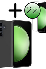 BASEY. Hoes Geschikt voor Samsung S23 FE Hoesje Siliconen Back Cover Case Met 2x Screenprotector - Hoesje Geschikt voor Samsung Galaxy S23 FE Hoes Cover Hoesje - Zwart