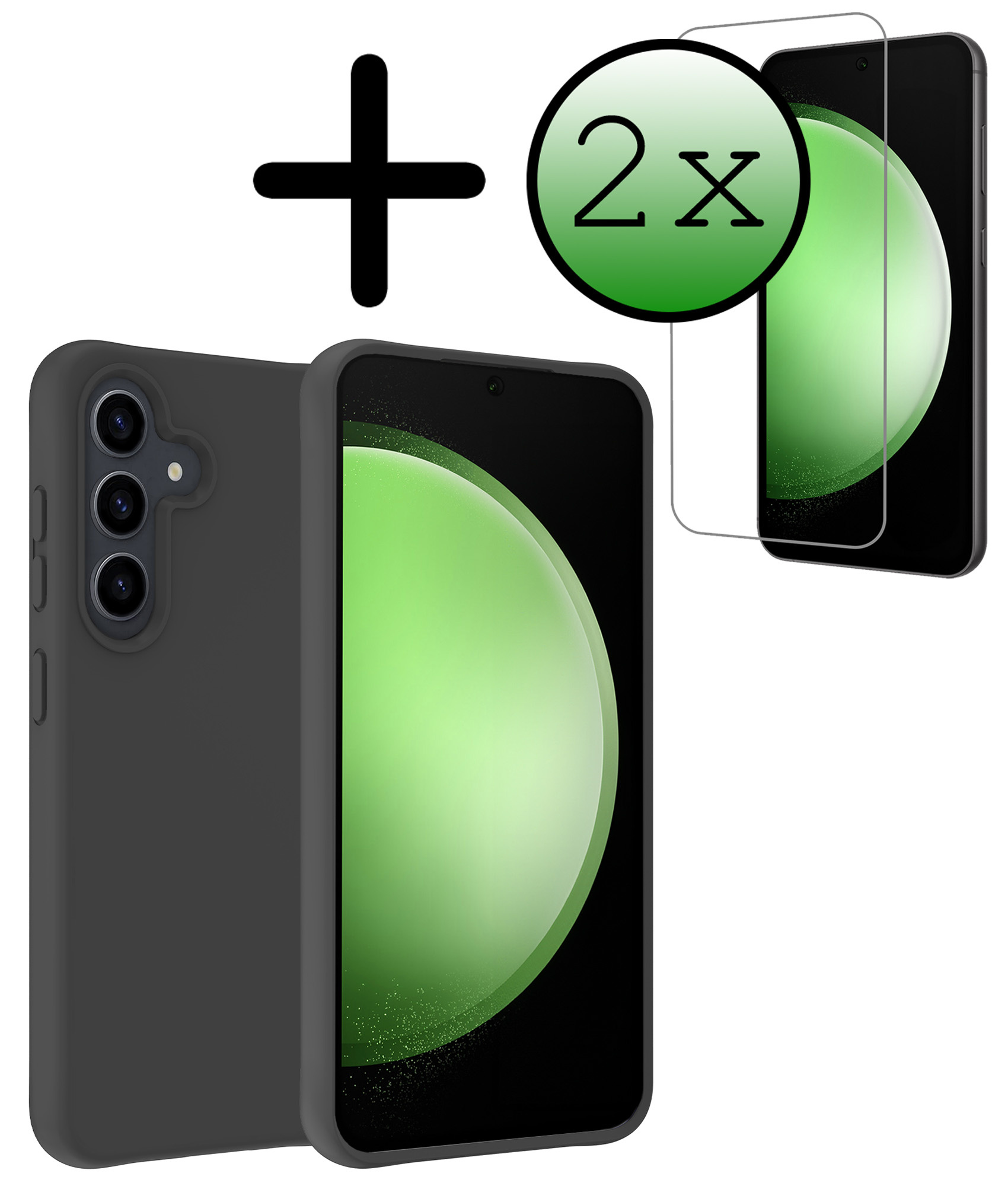 BASEY. Hoes Geschikt voor Samsung S23 FE Hoesje Siliconen Back Cover Case Met 2x Screenprotector - Hoesje Geschikt voor Samsung Galaxy S23 FE Hoes Cover Hoesje - Zwart