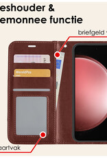 NoXx Hoes Geschikt voor Samsung S23 FE Hoesje Book Case Hoes Flip Cover Wallet Bookcase Met Screenprotector - Bruin